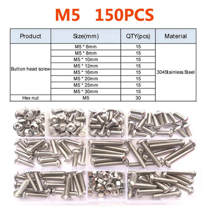 304 Stainless Steel Hex Button Socket Head Cap Screw & Nut Assortment Kit – Metric Sizes M2 to M6