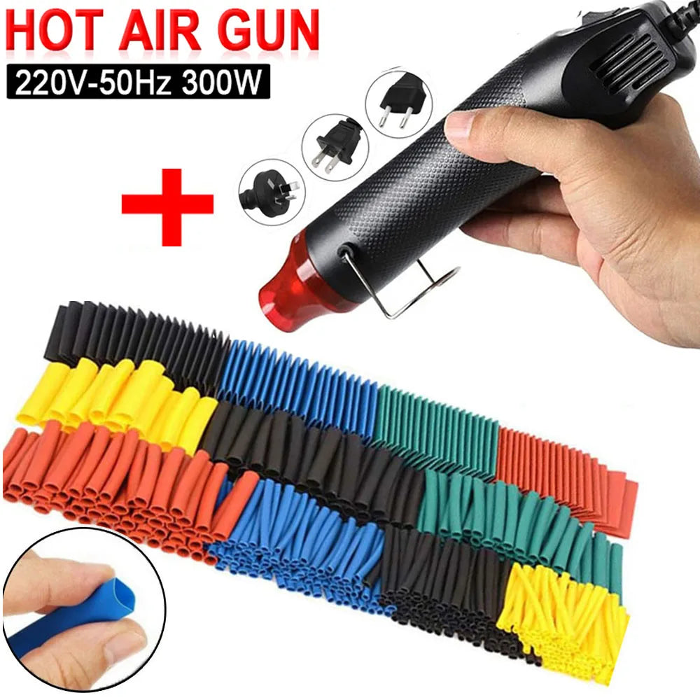 Heat Shrink Tube Kit with 300W Hot Air Gun - 2:1 Shrinkable Wire Protection 127/328pcs