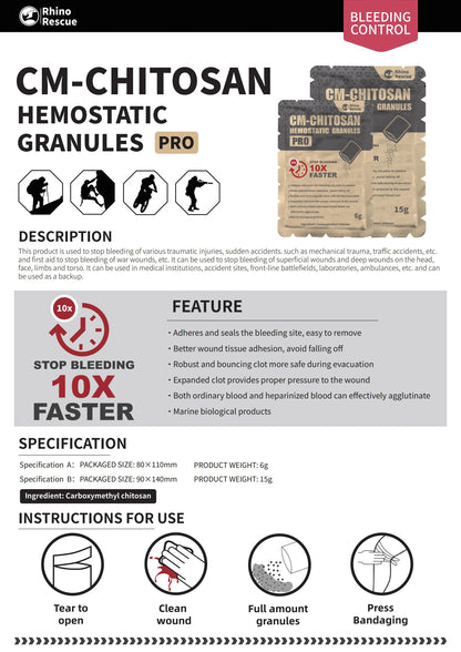 Haemostatic Granules Wound Dressing for Fast Bleed Control - Rhino Rescue Chitosan Haemostatic Powder 6g/15g