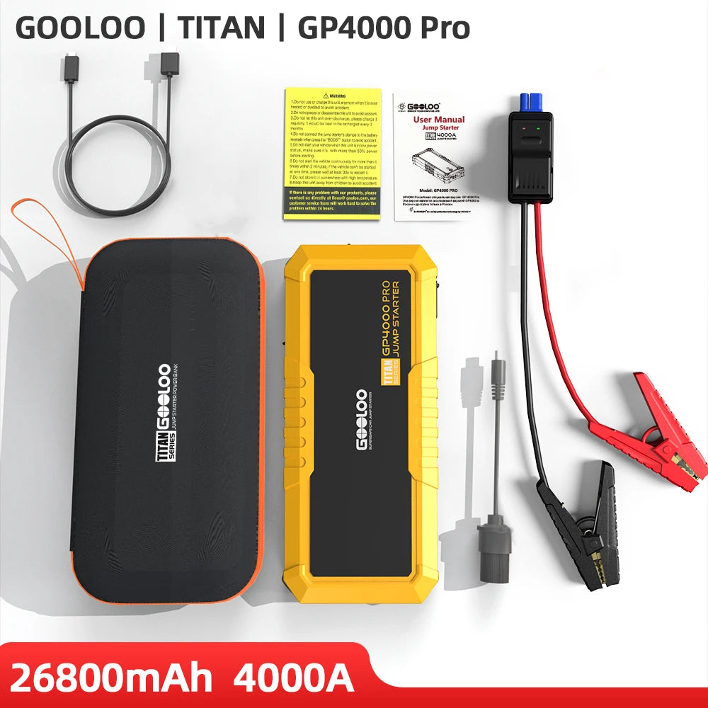 GOOLOO 4000A Marine Jump Starter – 26800mAh Portable Power Bank for Boats and Vehicles