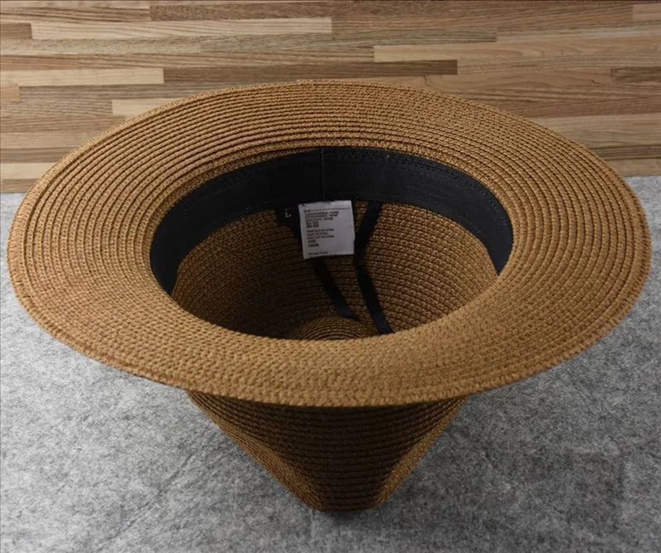 Oversized Straw Sun Hat for Men - Foldable Panama Beach Hat with Sun Protection