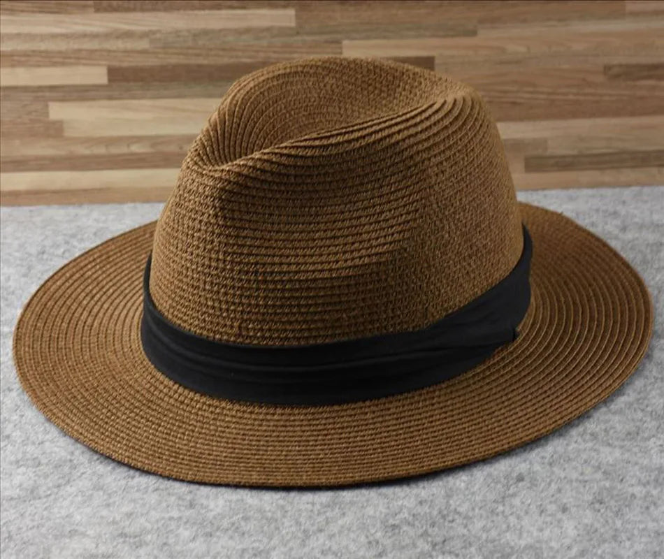 Oversized Straw Sun Hat for Men - Foldable Panama Beach Hat with Sun Protection