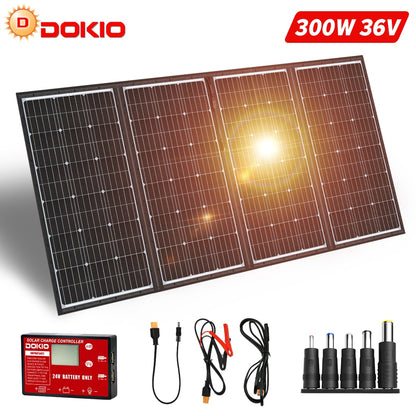 DOKIO 300W 18V Flexible Foldable Solar Panel - Portable Solar Panel Kit for Boat, RV, Travel, Home, Car