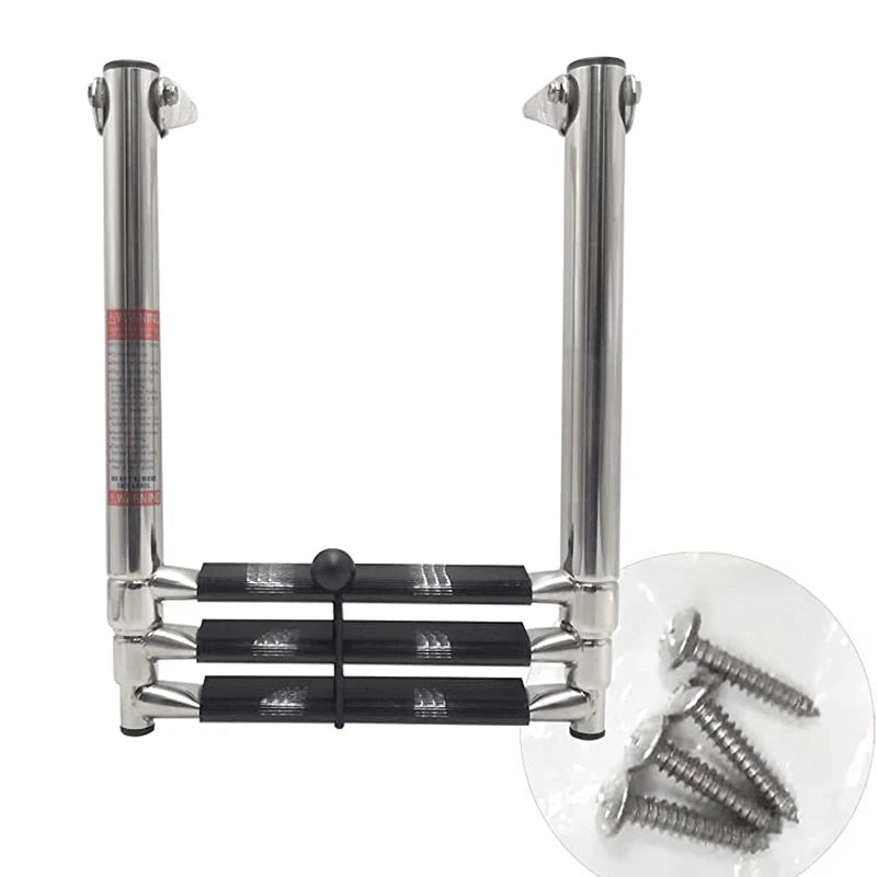 Premium 3-Step Telescoping Folding Ladder for Marine Boats - Durable Stainless Steel Construction