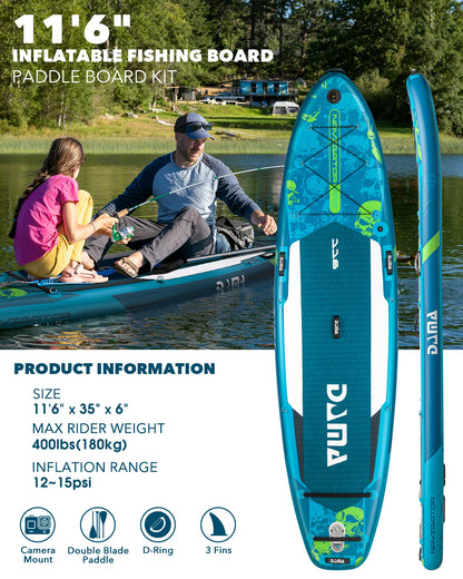 DAMA 11'6" Inflatable Fishing SUP Board with Accessories - Extra Wide Paddle Board