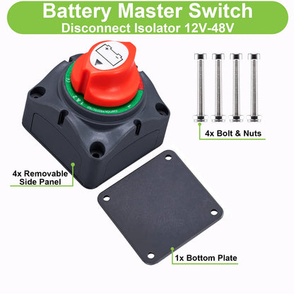 Auto Battery Disconnect Switch 12V 24V Marine 200A 300A Dual Battery Mass Switch