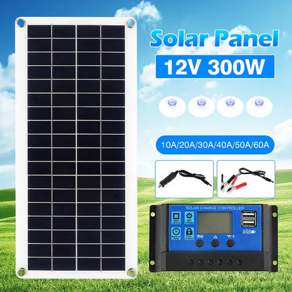 300W Flexible Solar Panel with Controller - Dual USB Charger for Yacht RV Phone Car