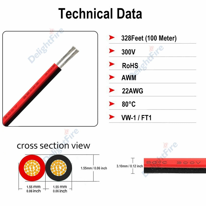 20 - 100m Wire 2/3/5/6 Pin Extension Cable