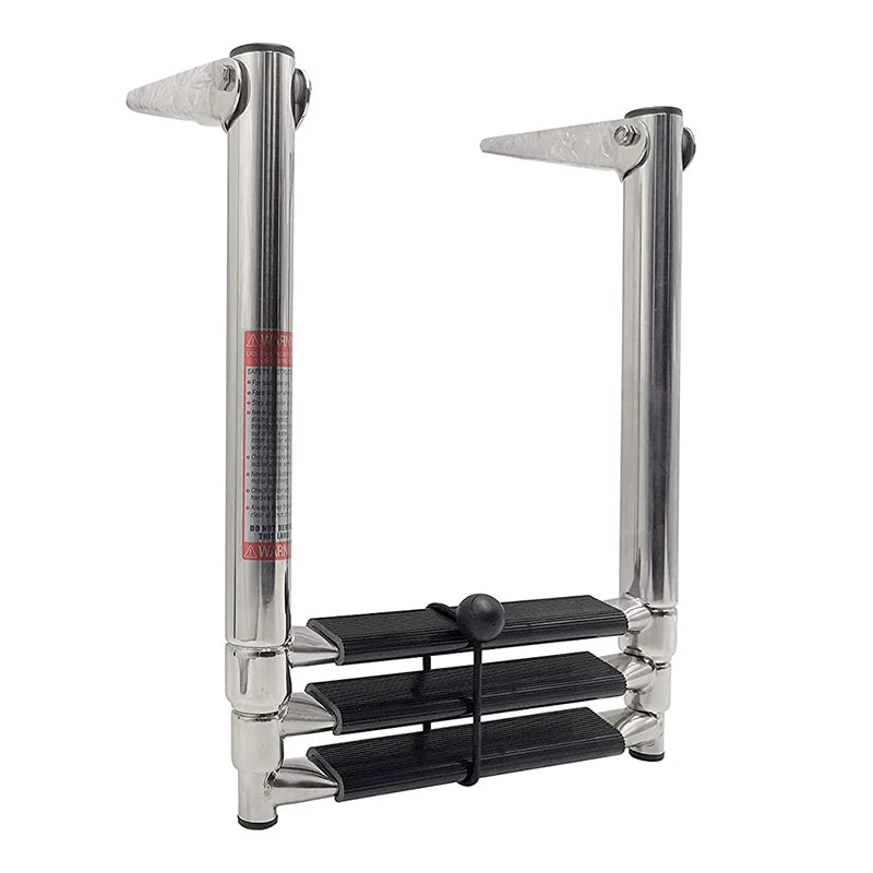 Premium 3-Step Telescoping Folding Ladder for Marine Boats - Durable Stainless Steel Construction