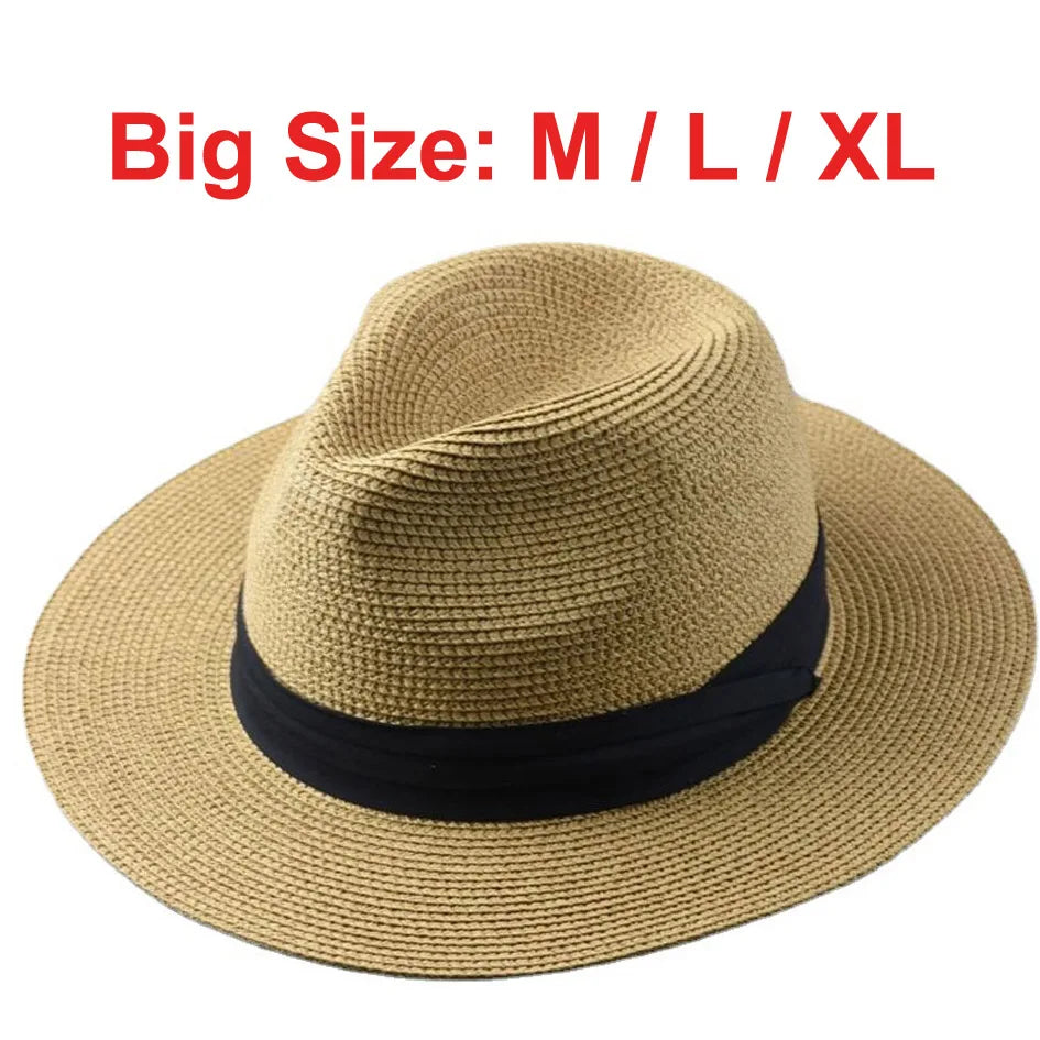 Oversized Straw Sun Hat for Men - Foldable Panama Beach Hat with Sun Protection