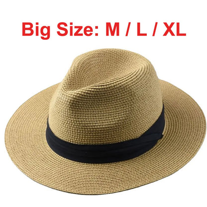 Oversized Straw Sun Hat for Men - Foldable Panama Beach Hat with Sun Protection