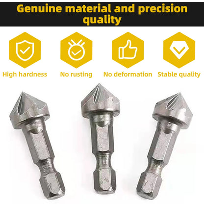 Hexagonal Shank Six-Blade Chamfering Tool - Carbon Steel Sandblasting Countersink (1/3PCS)