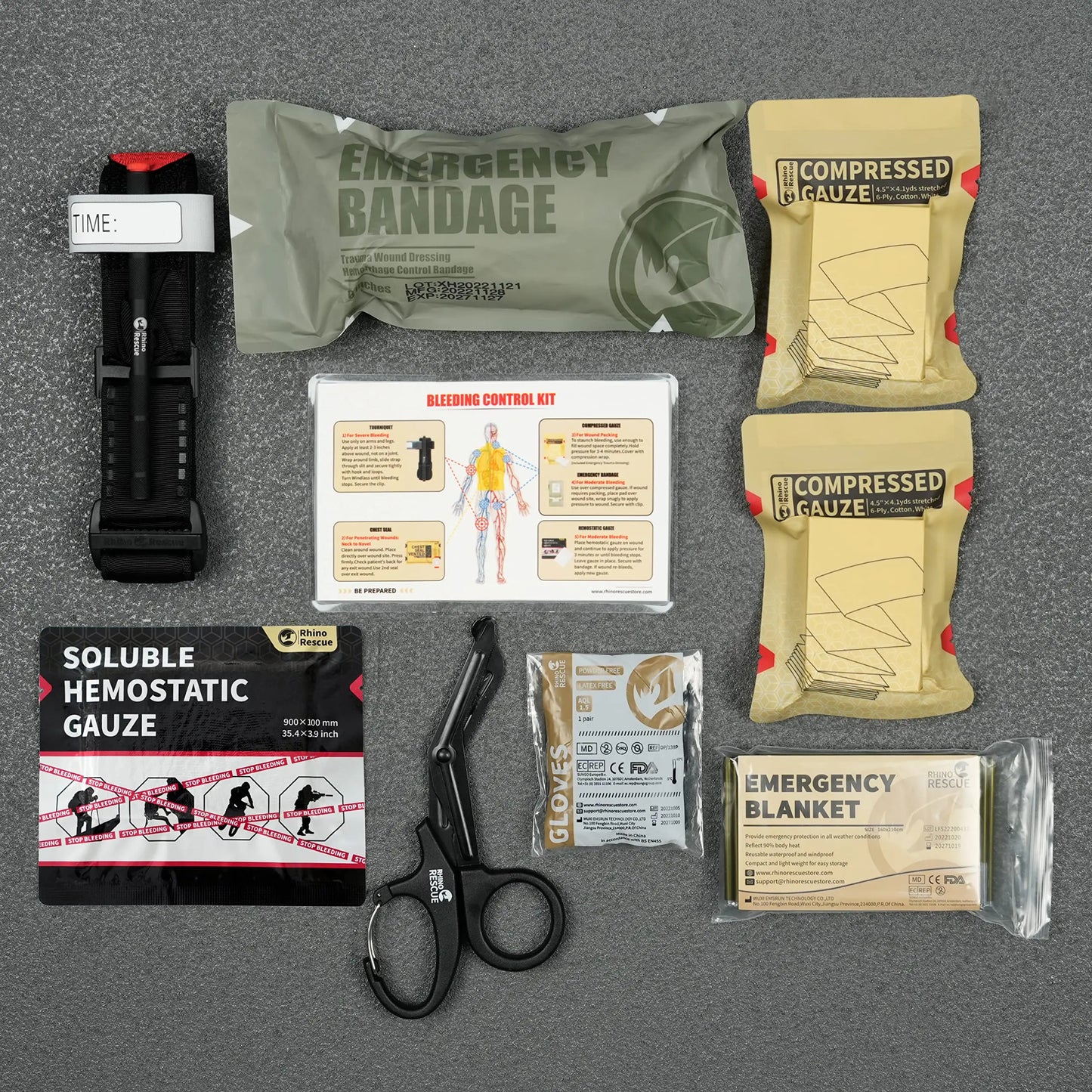 IFAK Trauma Kit with Tourniquet, Haemostatic Gauze, and Israeli Bandage for Military First Aid - Rhino Rescue Individual Bleeding Control Kit