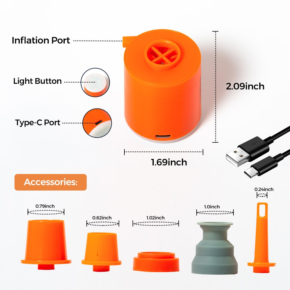 GIGA Pump 2.0: 3-in-1 Portable Mini Electric Inflator, Vacuum Pump, and Camping Lantern