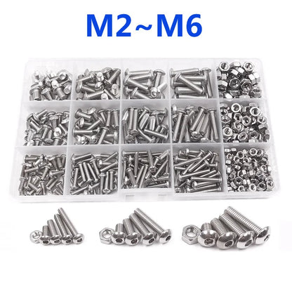 304 Stainless Steel Hex Button Socket Head Cap Screw & Nut Assortment Kit – Metric Sizes M2 to M6