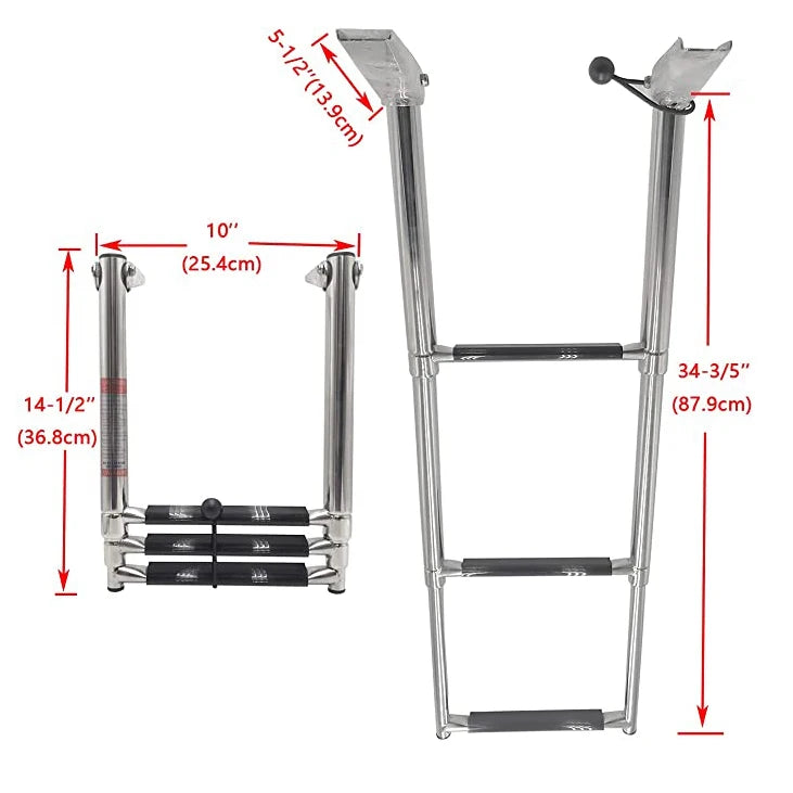 Premium 3-Step Telescoping Folding Ladder for Marine Boats - Durable Stainless Steel Construction