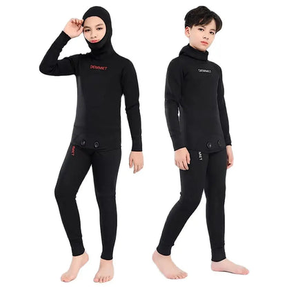 2.5mm Neoprene Kids Wetsuit - 2-Piece Long Sleeve Hooded Thermal Swimsuit for Boys & Girls