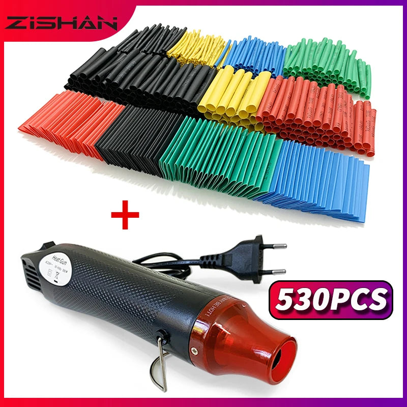 Heat Shrink Tube Kit with 300W Hot Air Gun - 2:1 Shrinkable Wire Protection 127-530pcs