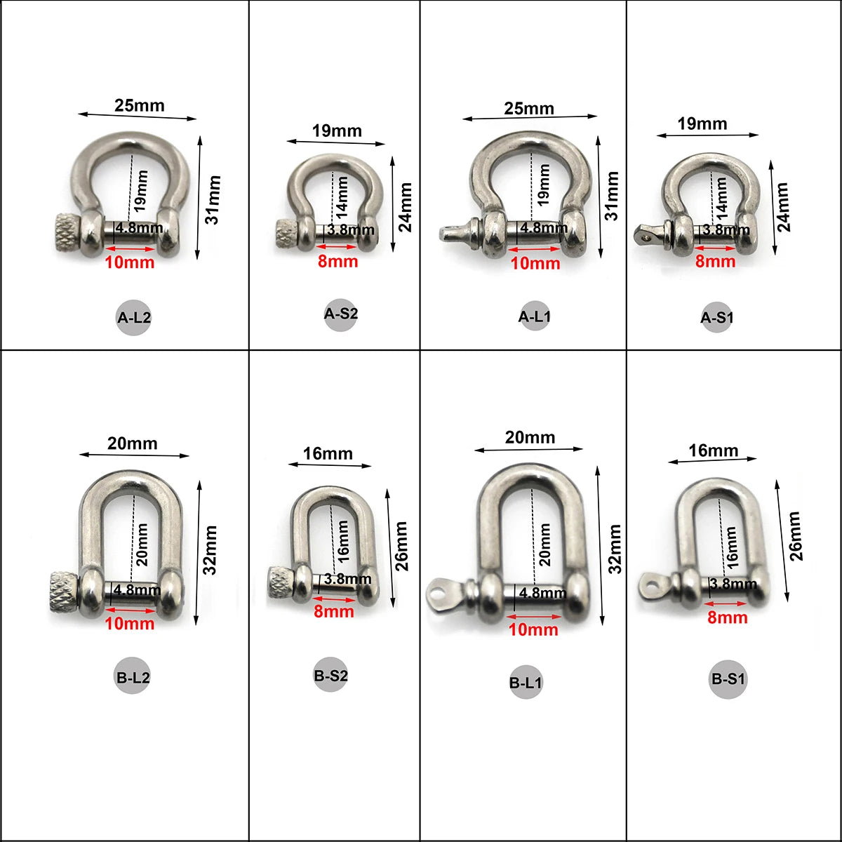 Stainless Steel Carabiner D Bow Shackle Keychain Hook