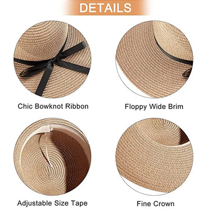 Women's Foldable Wide Brim Beach Sun Hat – UV Protection