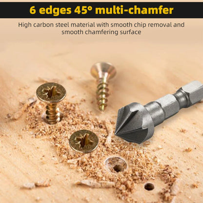 Hexagonal Shank Six-Blade Chamfering Tool - Carbon Steel Sandblasting Countersink (1/3PCS)