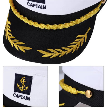 1pc Adult Yacht Boat Ship Sailor Captain Costume Hat Navy Marine Admiral Nautical Party Decorations Unisex Embroidered Hat