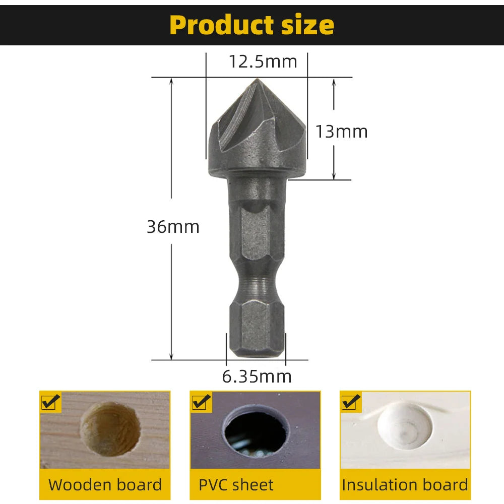 Hexagonal Shank Six-Blade Chamfering Tool - Carbon Steel Sandblasting Countersink (1/3PCS)