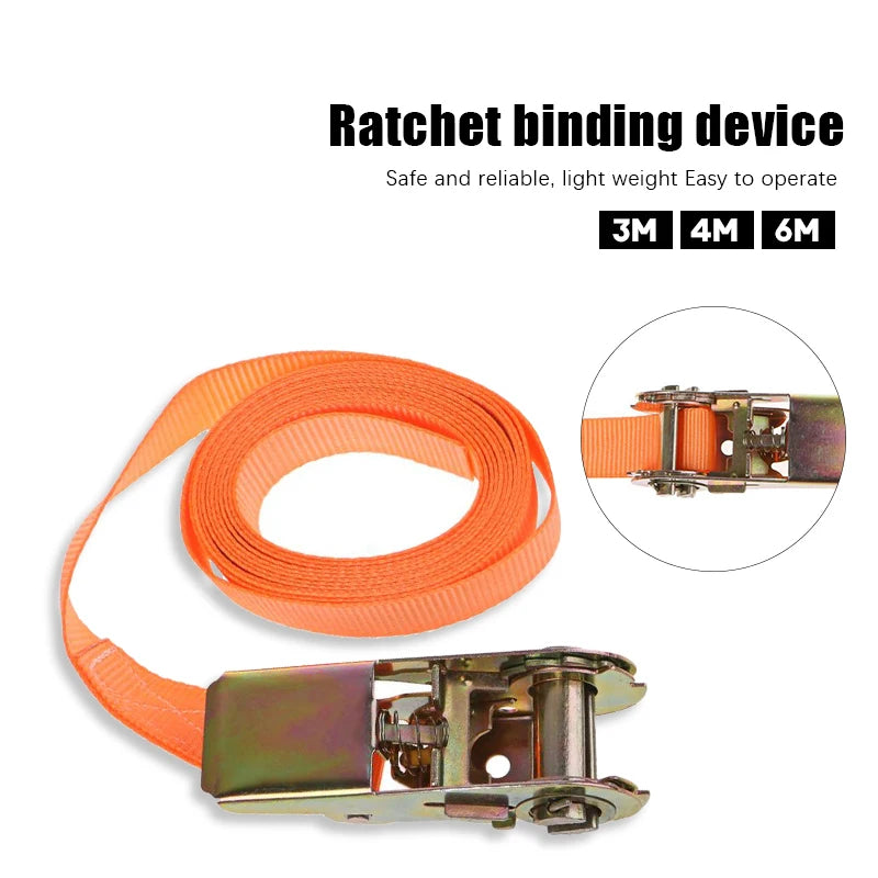 Heavy Duty Tie-Down Cargo Strap - 3/4/6M Ratchet Belt with Metal Buckle