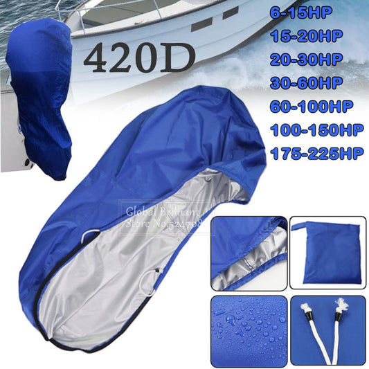 Full Outboard Engine Cover Waterproof Sunshade Dust-proof Protection Blue For 6-225HP Motor