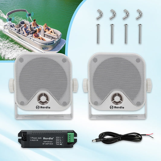 120W Waterproof Marine Grade Bluetooth Speaker Pair - Outdoor Audio for Boat, Truck, Tractor - E-Max HS-61